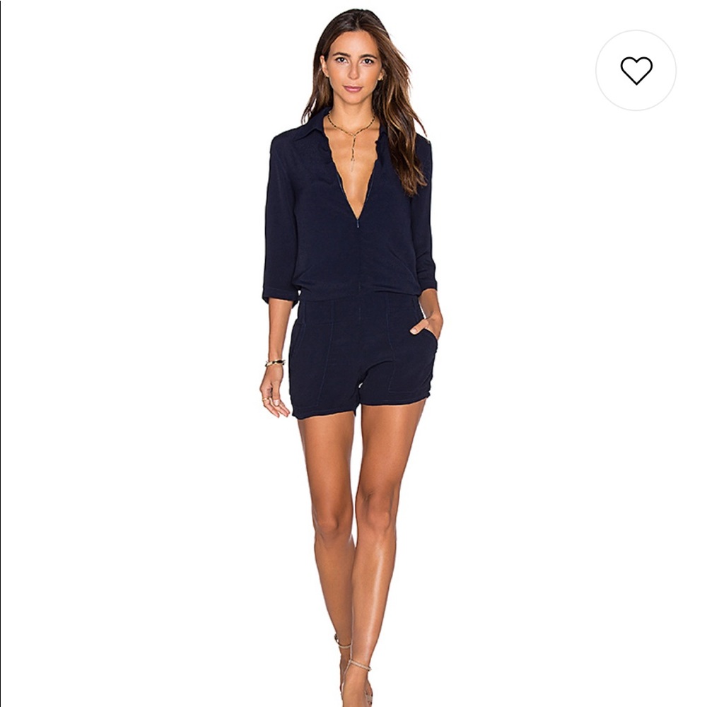 Monrow Zip up Romper in Navy Blue